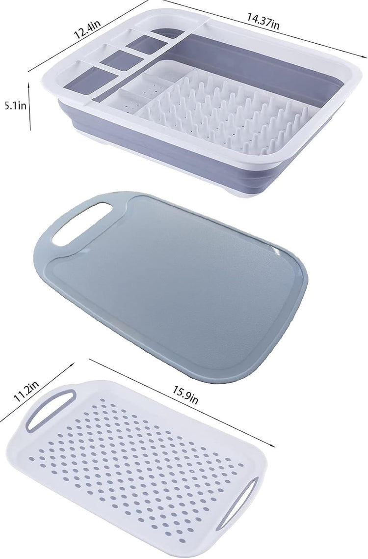 YunTeng Collapsible Dish Drying Rack and Drainboard Set Portable Camp Dish Drainer Dinnerware Organizer Dish Rack Foldable Dying Dish Storage Rack for Kitchen Counter RV Camping Accessories