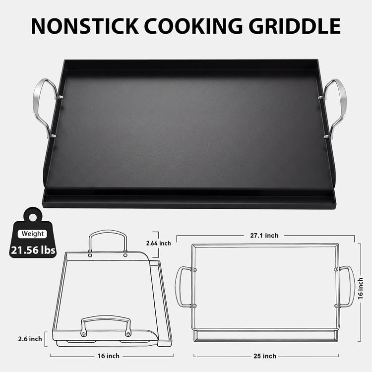 25x16 Nonstick Cast Iron Griddle for Gas Grill