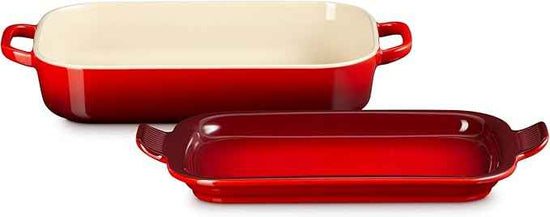 Le Creuset Stoneware Rectangular Dish with Platter Lid, 3 qt., Cerise