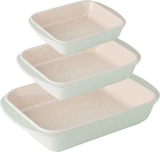 Tramontina Mae 3-Piece Ceramic Porcelain Baking Pans Set, Non Stick Casserole Dishes for Oven, Rectangular Bakeware for Lasagna, Cakes and Loafs (Mint)