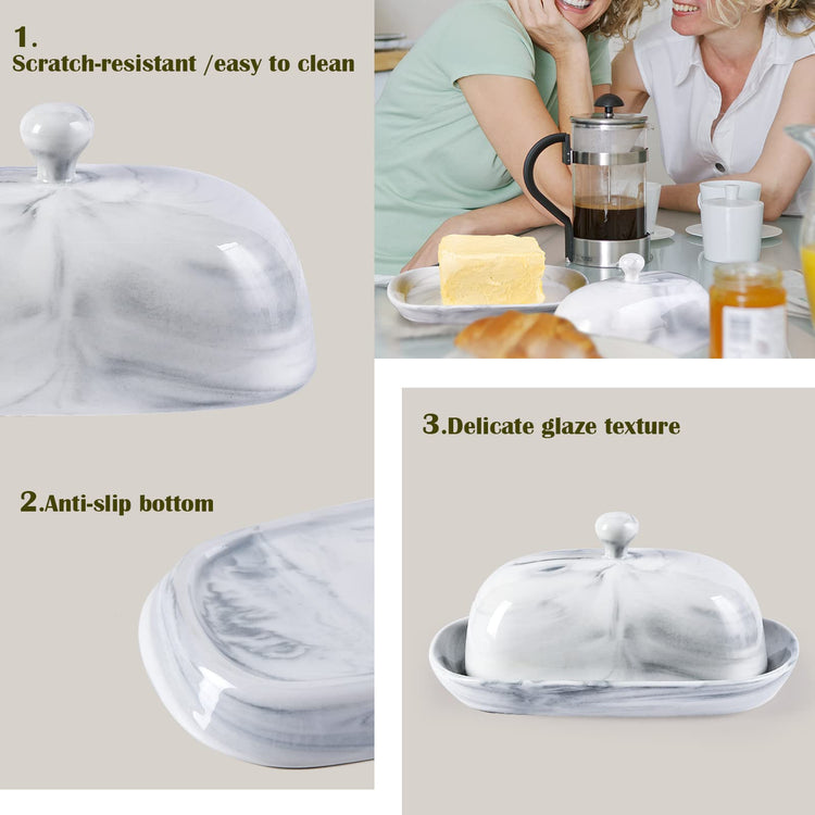 Grey Marble Butter Dish with Lid