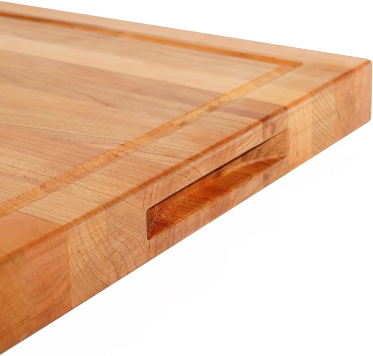 CONSDAN Wood Cutting Board for Kitchen, USA Grown Hardwood, 16 x 12, Solid Cherry Wood with Invisible Inner Handle, Prefinished with Food-Grade Oil, Suitable for Kitchen Edge Grain, 1-1/2" Thick