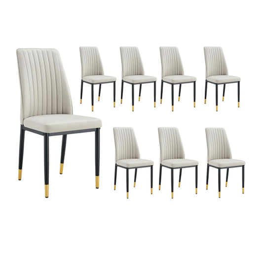 Modern Dining Chairs Set of 8 Gray Kitchen Chairs Set PU Leather Chair with Metal Legs Armless Upholstered Chair for Dinner Room