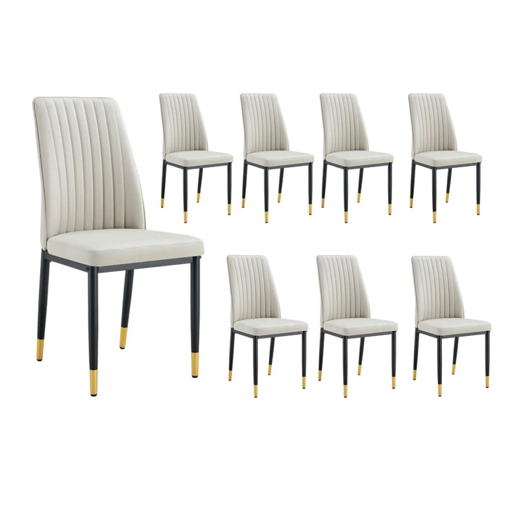 Modern Dining Chairs Set of 8 Gray Kitchen Chairs Set PU Leather Chair with Metal Legs Armless Upholstered Chair for Dinner Room