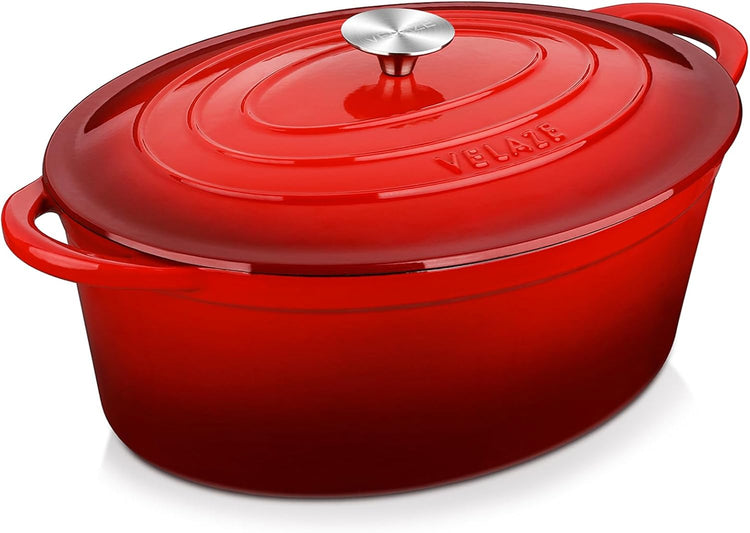 Velaze 7.5 QT Enameled Oval Dutch Oven Pot with Lid, Cast Iron Dutch Oven with Dual Handles for Bread Baking, Cooking, Frying, Non-stick Enamel Coated Cookware (RED) - Nestoria