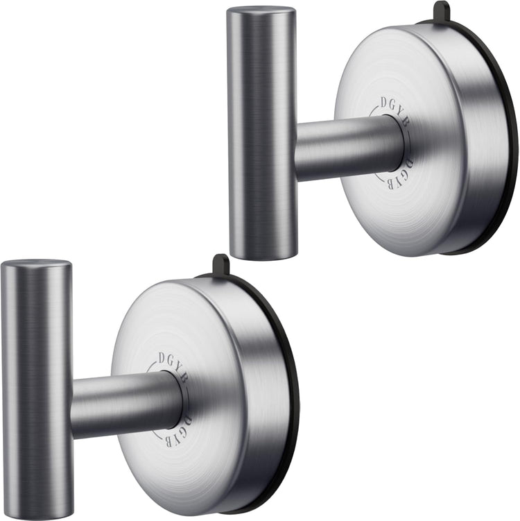 DGYB Large Suction Cup Hooks for Shower Set of 2 Brushed Nickel Towel Hooks for Bathrooms 11 Lbs Wall Hook for Hanging Coat, Robes, Loofah