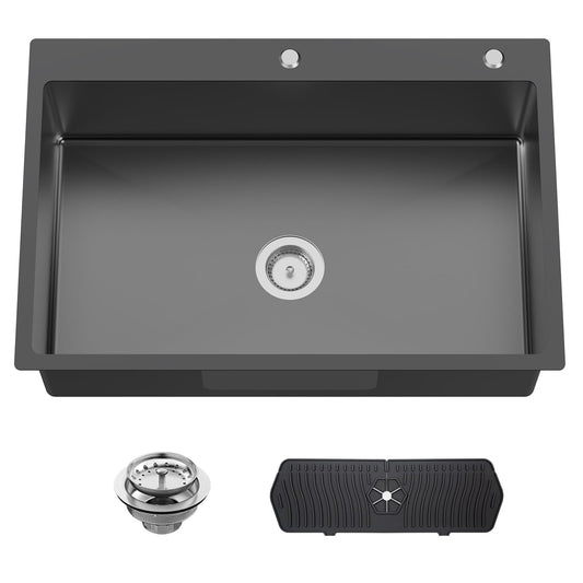 Black 33x22In Drop In Kitchen Sink