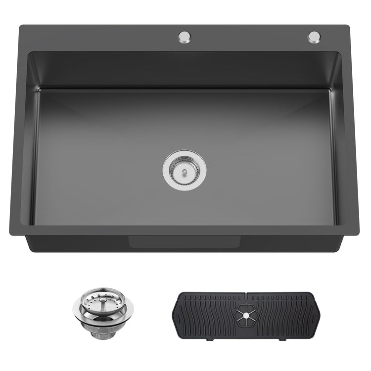 Black 33x22In Drop In Kitchen Sink