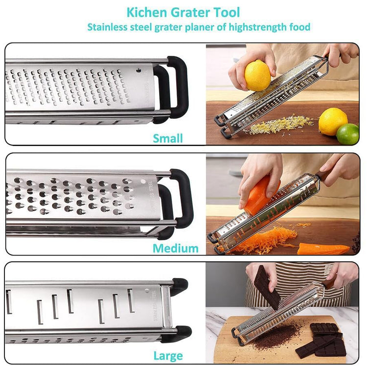 3-in-1 Lemon Zester & Cheese Grater, 304 Stainless Steel, 15-Inch, Black