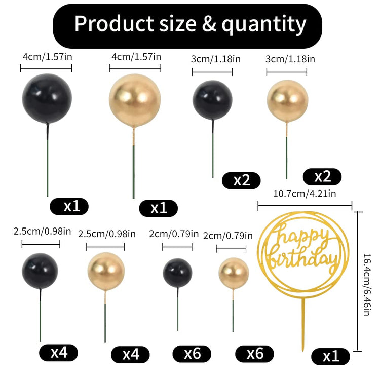 Cake Topper Gold 27 Pack Cupcake Topper with Mini Balls