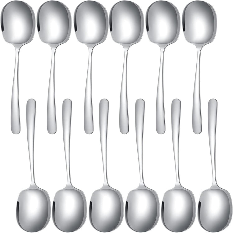 12 Pcs Stainless Steel Serving Spoons Set for Buffet, 8.3 Inches Large Serving Utensils Dishwasher Safe Metal Polished Buffet Spoons for Food Cooking Catering Kitchen Banquet Restaurant Home