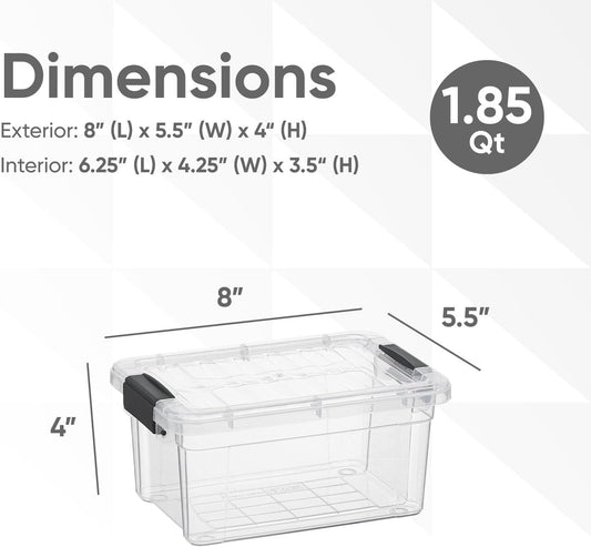 Superio Clear Storage Bins with Lids, Stackable Storage Box with Latches and Handles, Extra Small, 4 Pack 1.75 Quart