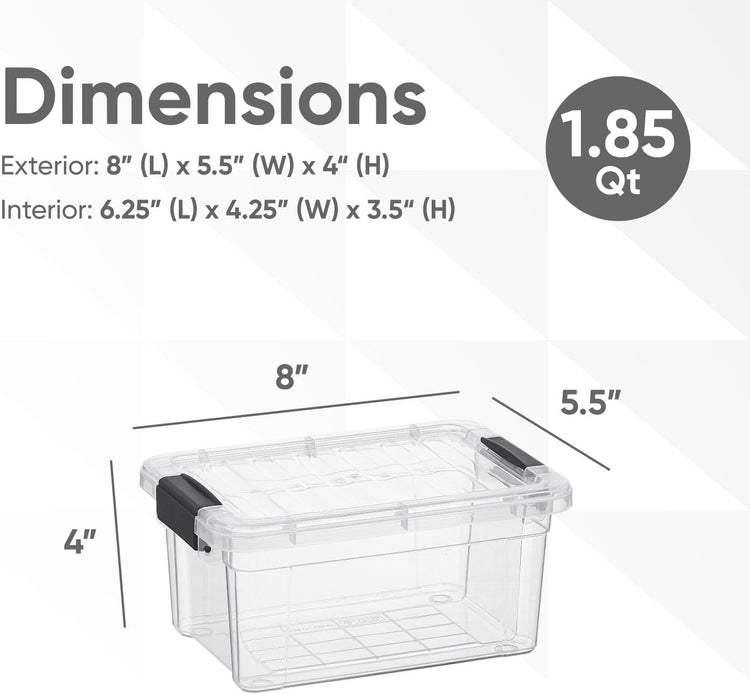Superio Clear Storage Bins with Lids, Stackable Storage Box with Latches and Handles, Extra Small, 4 Pack 1.75 Quart