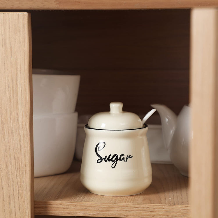 Farmhouse Porcelain Sugar Bowl with Lid and Spoon 12oz