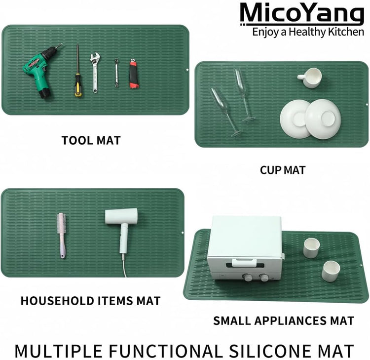 Silicone Dish Drying Mat for Multiple Usage,Easy clean,Eco-friendly,Heat-resistant Silicone Mat for Kitchen Counter or Sink,Refrigerator or Drawer Liner Green 5XL 36inches x 18inches