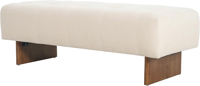 Christopher Knight Home Yvone Modern Upholstered Ottoman Bench, Minimalist Wooden Entryway Bench, Living Room Sofa Extra Seat, Ottoman End of Bed Bench for Bedroom, Beige+Brown