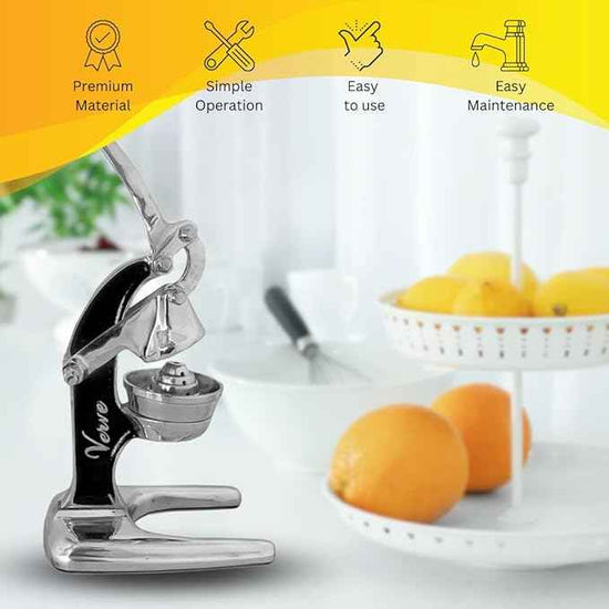 Artisan Cast Aluminum Professional Grade Manual Hand Press Juicer for Orange, Grapefruit, and Large Citrus Fruits Morning Drinks, Cocktails, or Cooking by Verve CULTURE - Black - Large 14x9x17