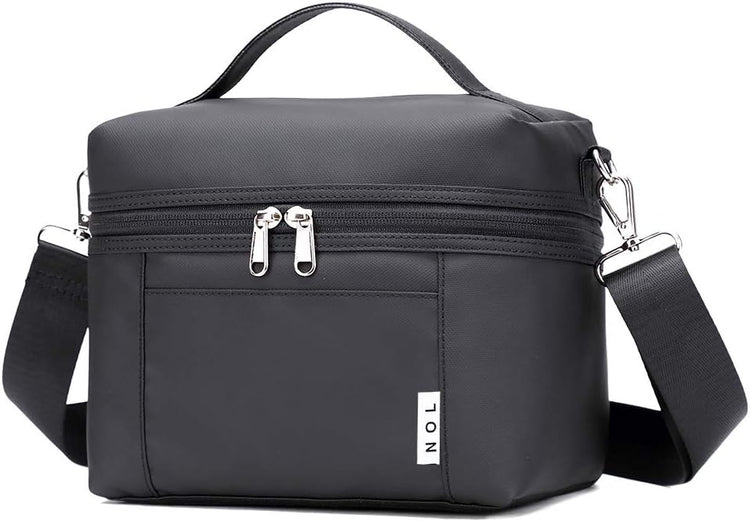 NOL Natural Organic Lifestyle Small Insulated Lunch Bags for Women Cooler Bag Lightweight Nylon Waterproof Lunch Box For Work（Small，Black）