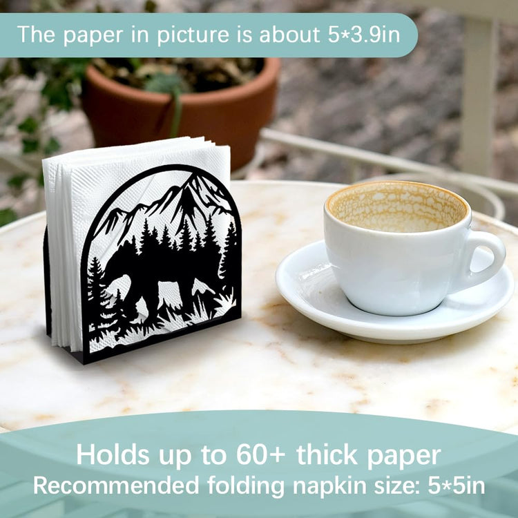 Forest Mountain Decorative Black Metal Napkin Holder for Table