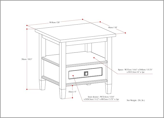 SIMPLIHOME Warm Shaker End Table - 20 inch Wide Solid Wood Side Table in Black, Transitional Accent Table for Living Room or Bedroom with Drawer, Open Shelf and Square Tapered Legs