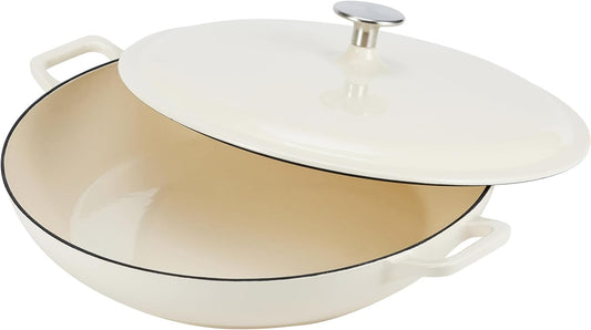 Amazon Basics Enameled Cast Iron Covered Round Casserole Skillet with Lid for Oven, 3.3-Quart, White - Nestoria