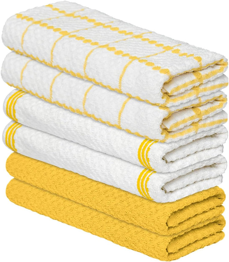 Artoid Mode Ring Spun Cotton Yellow Kitchen Dish Towels, 15x25 Inch Ultra Soft Absorbent Quick Drying Household Cleaning Tea Towels Bar Towels Set of 6 - Nestoria