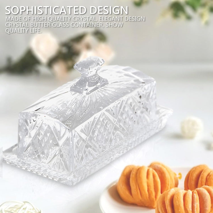 Glass Butter Dish with Lid Handle Butter Keeper Dessert Tray Cake Plate Crystal Covered Butter Dish for Home Kichen Candy