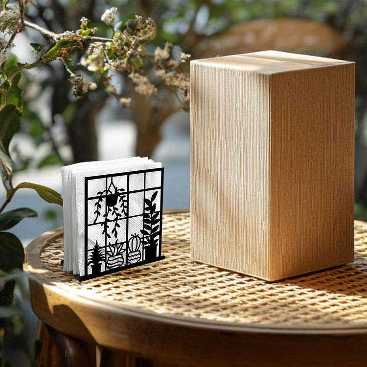 Potted Plant Decorative Black Metal Napkin Holder for Table