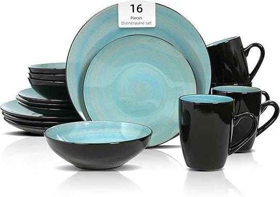 Stoneware Sonoma Dinnerware Set, Black + Speckled Spin Wash Turquoise