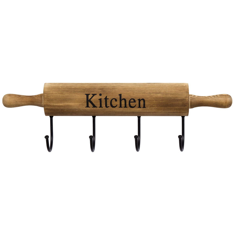 Rustic Burnt Brown Wood Kitchen Hooks for Hanging Cooking Utensils
