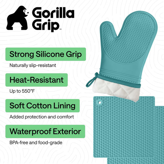 BPA Free Soft Silicone Oven Mitts and Pot Holders Sets (4 Count)