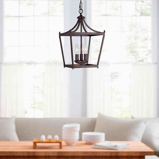 Capital Lighting 4036BB Stanton Geometric Metal Open Frame Lantern Foyer Pendant, 3-Light 180 Total Watts, 17" H x 10" W, Burnished Bronze