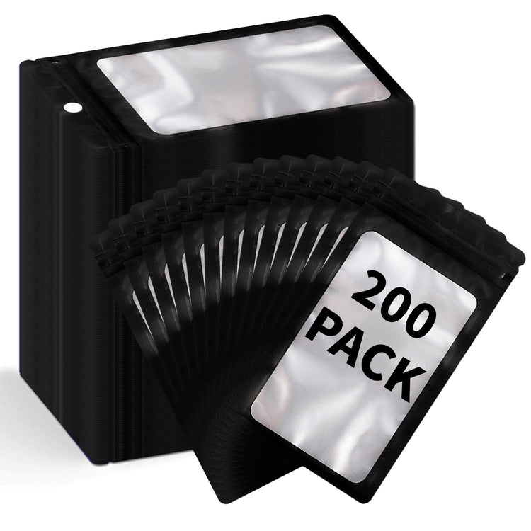 200 Pack Resealable Mylar Holographic Bags Food Storage Smell Proof Bags with Front Window Foil Packaging Pouch for Candy Sample Jewelry Small Business 3.54×6.29 Inch (200 Count)