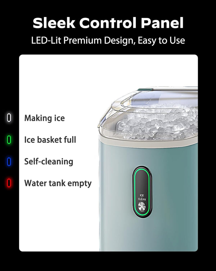 Silonn Nugget Ice Maker Countertop, Portable Pellet Ice Machine with Self-Cleaning Function, Sonic Ice Maker Produces 33lbs of Chewable Ice in 24 Hours, Ideal for Home Kitchen and Office, Green