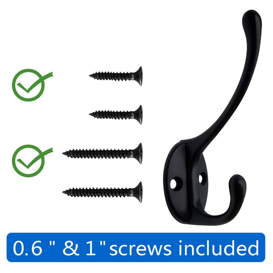 10 Pack Black Double Coat Hooks No Rust Hooks for Coat (10 Count)
