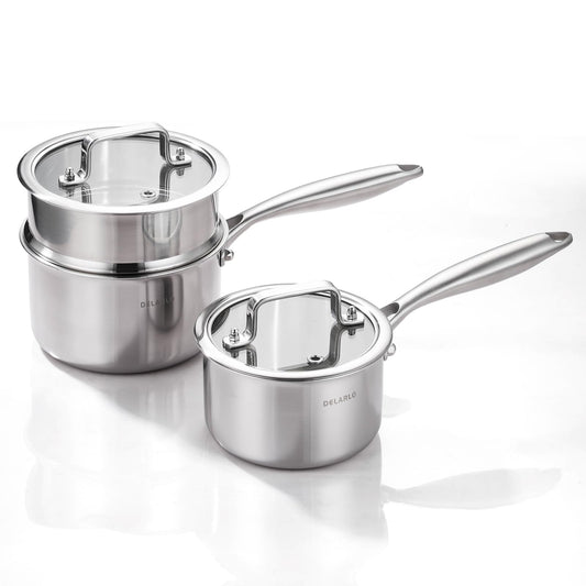 Tri Ply Stainless Steel Saucepan 1QT 2QT Kitchen Pot Set (2 Count)