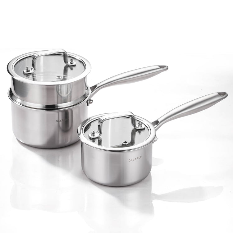 Tri Ply Stainless Steel Saucepan 1QT 2QT Kitchen Pot Set (2 Count)