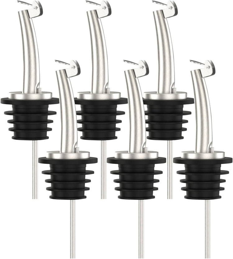 Axe Sickle 6 Pcs Oil Spout Liquor Bottle Pourer Spouts Stainless Steel Speed Pour Spouts for Olive Oil Dispenser Spout for About 3/4" Bottle Mouth, with Flip Top