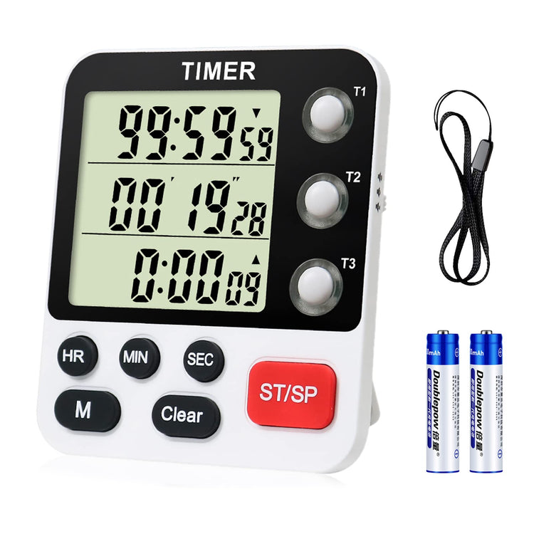 Digital 3 Channels Kitchen Cooking Multiple Timer with Large LCD Count Up Down Stopwatch ON Off Switch Timer for Teaching Reading 3