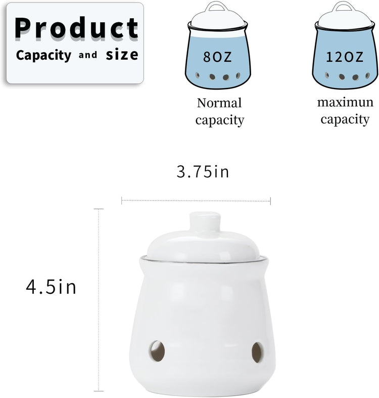 HAOTOP Ceramic Mini Garlic Keeper with Lid, Garlic Container Saver for Countertop, Keep Your Garlic Cloves Fresh (White)