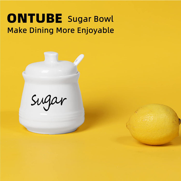 Ceramic Sugar Bowl with Lid and Spoon 12oz