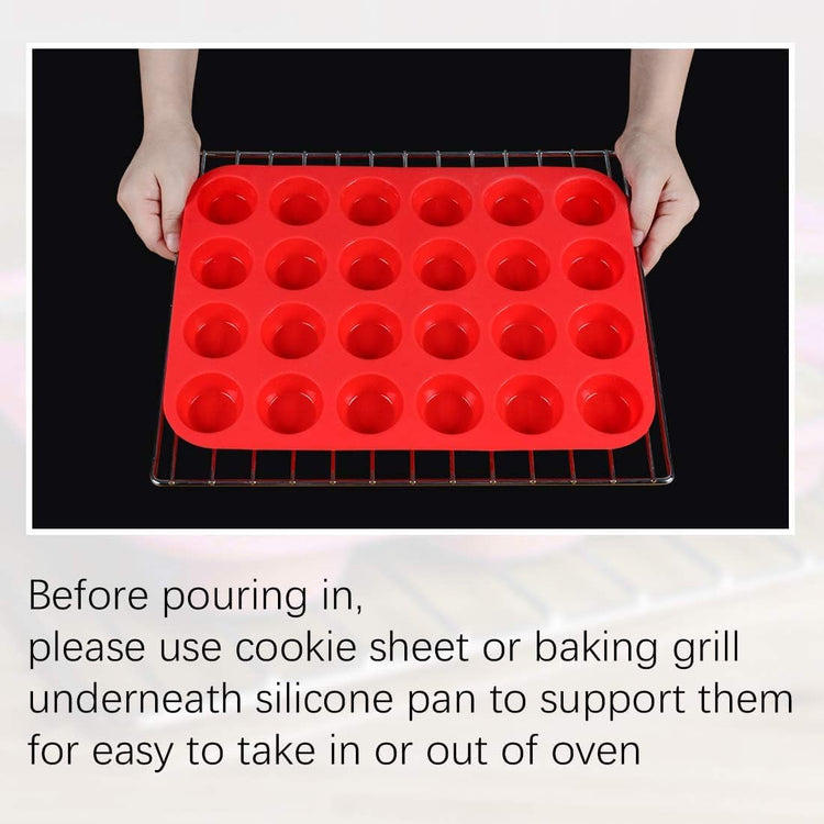 CAKETIME Silicone Muffin Pan Mini 24 Cups Cupcake Pan, Nonstick Food Grade Silicone Baking Pan 1 Pack