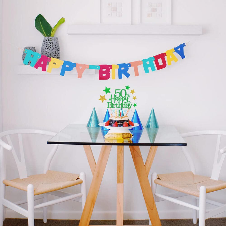 Green Gold 50th Birthday Cake Topper with Glittery Stars (7 Count)