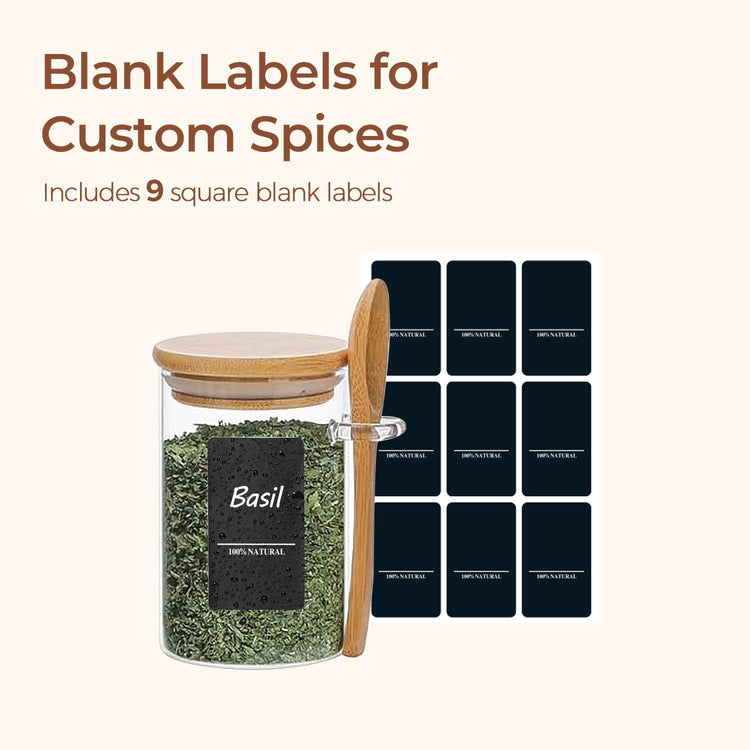 Glass Spice Jars with Spoons 8 oz 6 Pack Round with Labels (6 Count)