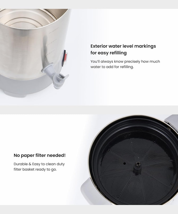 SYBO Commercial Grade Stainless Steel Percolate Coffee Maker Hot Water Urn for Catering, 30-Cup, 3.5L, Grey