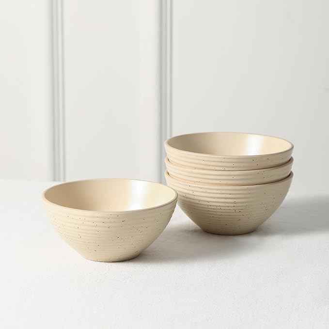 Stone Lain Lauren Modern Stoneware 32-piece Round Dinnerware Set, Plates and Bowls Set, Dish set for 8, Beige