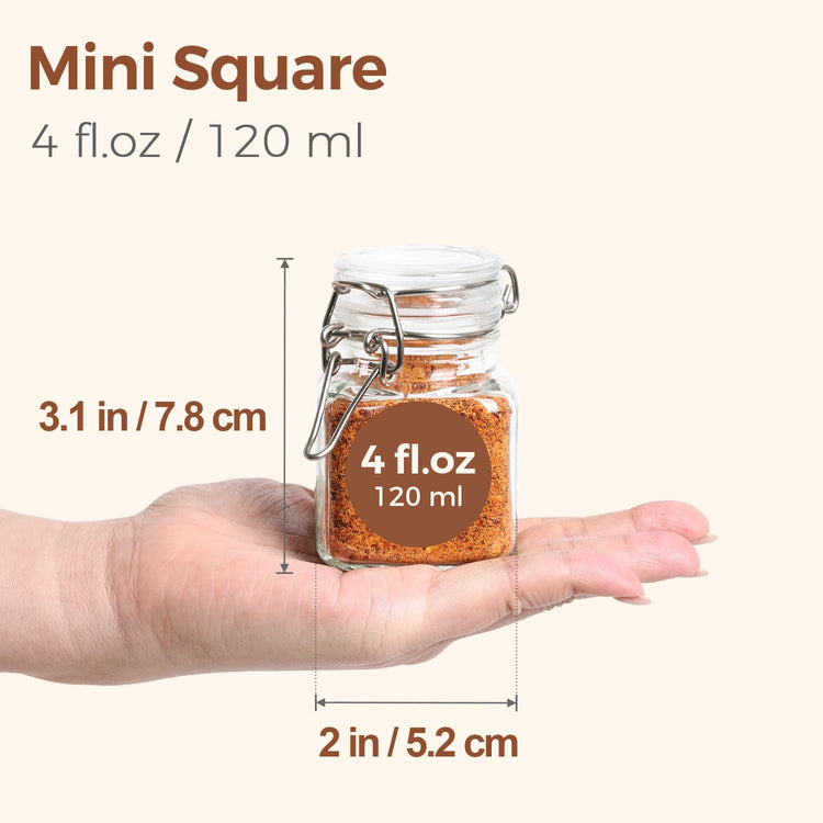 Square Small Glass Spice Jars with Airtight Lids 4 oz 12 Pack Pantry (12 Count)