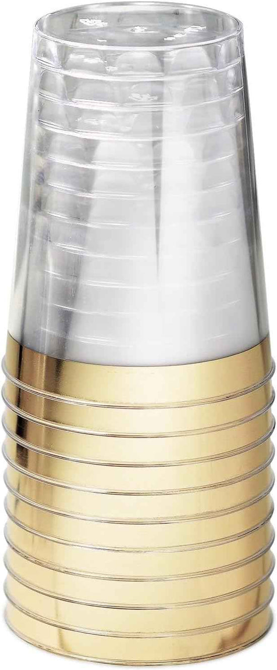 " OCCASIONS " 200 Piece set (25 Guests)-Wedding Plastic Plates & cutlery -Disposable heavyweight Dinnerware 10.5'', 8'' + Silverware + Cups + Napkins (Imperial in Rose Pink & Gold)