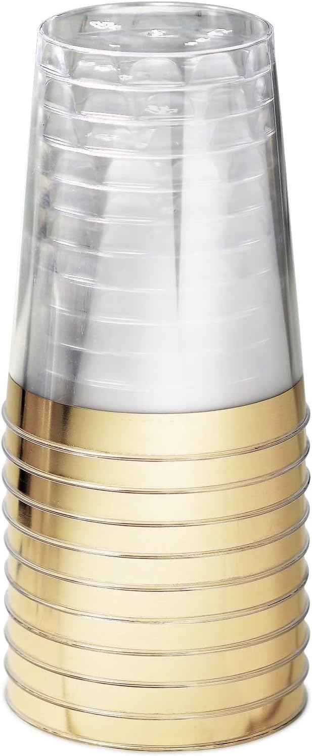 " OCCASIONS " 200 Piece set (25 Guests)-Wedding Plastic Plates & cutlery -Disposable heavyweight Dinnerware 10.5'', 8'' + Silverware + Cups + Napkins (Imperial in Rose Pink & Gold)