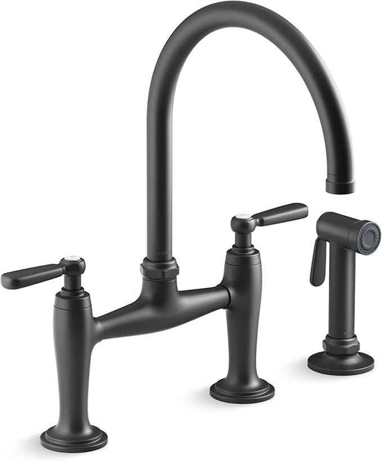 Kohler K28356-BL Edalyn by Studio McGee 1.5 GPM Widespread Bridge Kitchen Faucet - Includes Side Spray Matte Black